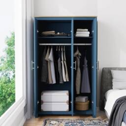 SPETLEK Wooden 3 Door Wardrobe with Hanging Rail Drawers Navy on Oak - Size: 0.6m2 - thumbnail 2