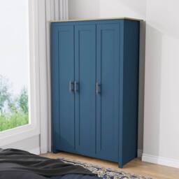 SPETLEK Wooden 3 Door Wardrobe with Hanging Rail Drawers Navy on Oak - Size: 0.6m2 - thumbnail 3