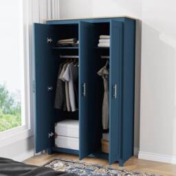 SPETLEK Wooden 3 Door Wardrobe with Hanging Rail Drawers Navy on Oak - Size: 0.6m2 - thumbnail 4