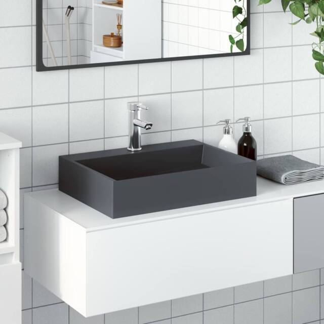 Berkfield Home Wash Basin 50x38x11 cm Mineral Cast/Marble Cast Anthracite in Black - Size: 50 x 38 x 11 cm - image 1