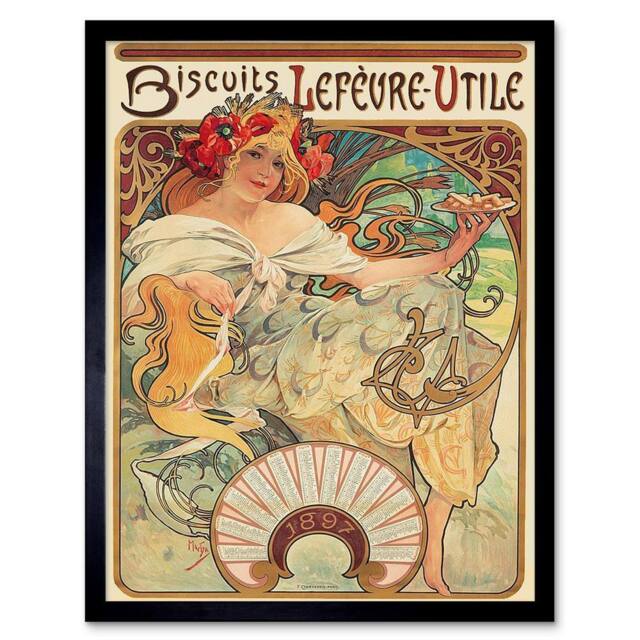 "Artery8 Food Biscuits Vintage Retro Nouveau Sweet France Framed Wall Art Print in Beige - Size: W12"" x H16""" - image 1