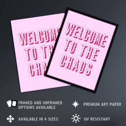 "Artery8 Welcome To The Chaos Wavy Pink Modern Funny Wall Art Print - Size: W12"" x H16""" - thumbnail 2