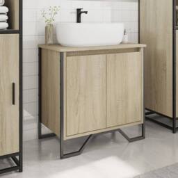 Berkfield Home Modern Bathroom Sink Cabinet Sonoma Oak 60x35x60 cm Engineered Wood - Size: 60 x 35 x 60 cm - thumbnail 1