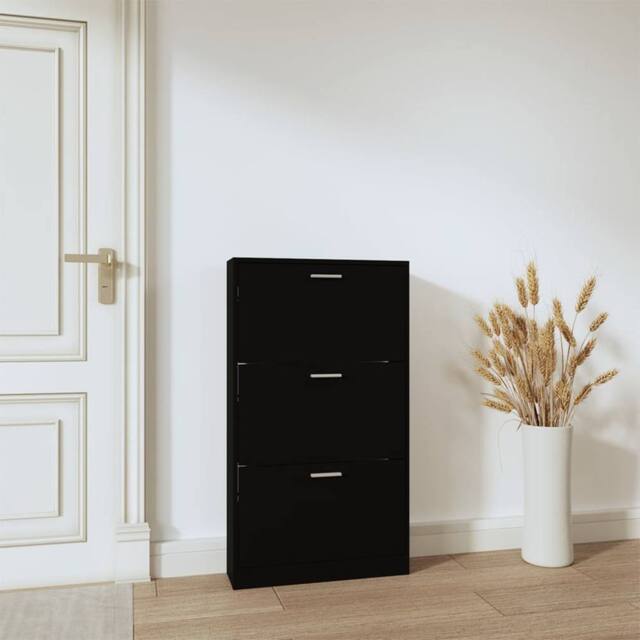 Berkfield Home Shoe Cabinet Black 59x17x108 cm Engineered Wood - Size: 59 x 17 x 108 cm - image 1