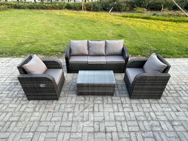 Fimous Outdoor Rattan Garden Furniture Set 5 Seater Patio Lounge Sofa Set with Rectangular Coffee Table Dark Grey Mixed - image 1