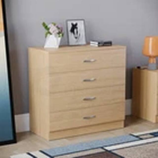 EONLION Pine 4 Drawer Chest of Drawers Metal Handles Bedroom Storage Furniture in Brown - image 1