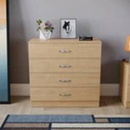 EONLION Pine 4 Drawer Chest of Drawers Metal Handles Bedroom Storage Furniture in Brown - thumbnail 4