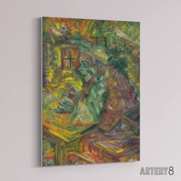 "Artery8 At the Table Bold Colourful Kubincan Canvas Wall Art Print in Green - Size: W18"" x H24""" - thumbnail 2