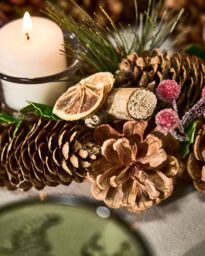 Dibor Set of 2 Citrus Spice Triple & Round Table Centrepiece Christmas Decoration Candle Holders Tealight Holders in Natural - Size: 2 Pack - thumbnail 5