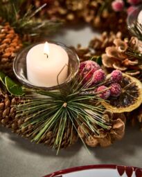 Dibor Set of 2 Citrus Spice Triple & Round Table Centrepiece Christmas Decoration Candle Holders Tealight Holders in Natural - Size: 2 Pack - thumbnail 4