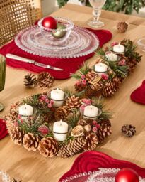 Dibor Set of 2 Citrus Spice Triple & Round Table Centrepiece Christmas Decoration Candle Holders Tealight Holders in Natural - Size: 2 Pack