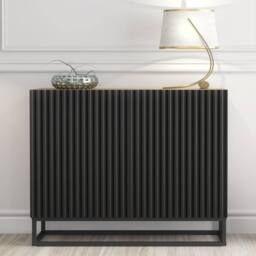 Creative Furniture Ripple Sideboard 100cm - Oak & Black Fluted Doors in Dark Brown