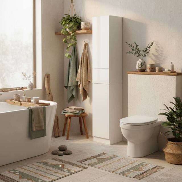 Wyld Haus Elluno High Gloss White Tall Bathroom Storage Cabinet Push to Open - image 1
