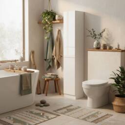 Wyld Haus Elluno High Gloss White Tall Bathroom Storage Cabinet Push to Open