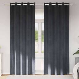 Berkfield Home Blackout Curtains with Eyelets 2 pcs Light Grey Velvet in Dark Grey - thumbnail 2
