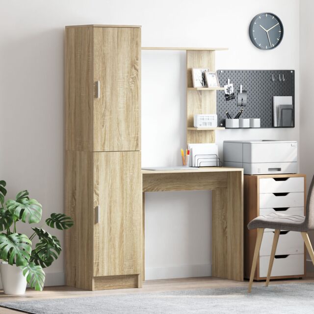 Berkfield Home Desk with Storage Sonoma Oak Engineered Wood in Brown - image 1