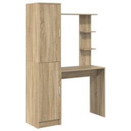 Berkfield Home Desk with Storage Sonoma Oak Engineered Wood in Brown - thumbnail 2