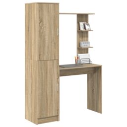 Berkfield Home Desk with Storage Sonoma Oak Engineered Wood in Brown - thumbnail 3