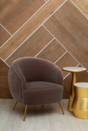 Orsina Large Gold Side Table With Conical Base, Unique Gold Finished Round Bedside Table, White Marble Side Table - thumbnail 2
