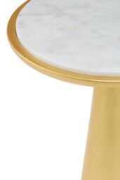 Orsina Large Gold Side Table With Conical Base, Unique Gold Finished Round Bedside Table, White Marble Side Table - thumbnail 4