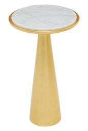 Orsina Large Gold Side Table With Conical Base, Unique Gold Finished Round Bedside Table, White Marble Side Table - thumbnail 3