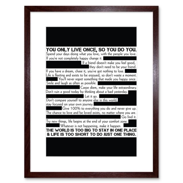 "Artery8 Wall Art Print Motivational Manifesto Advice Typography Black White Framed in Brown - Size: W7"" x H9""" - image 1