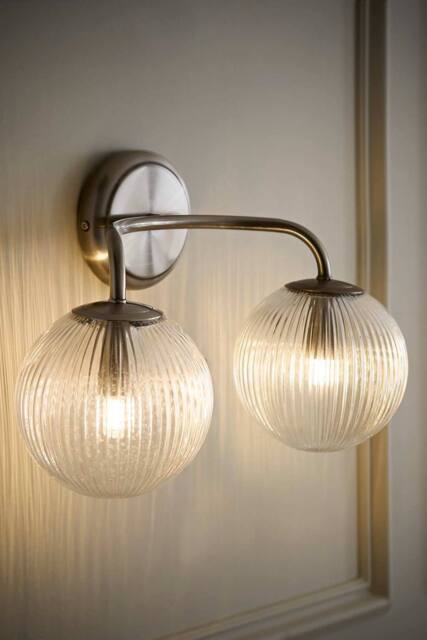 ValueLights Kempton Ribbed Glass Globe Shade 2 Arm Wall Light in Silver - image 1