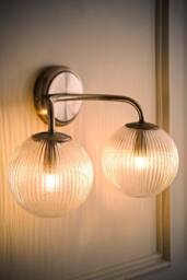 ValueLights Kempton Ribbed Glass Globe Shade 2 Arm Wall Light in Silver - thumbnail 2