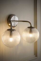 ValueLights Kempton Ribbed Glass Globe Shade 2 Arm Wall Light in Silver - thumbnail 1