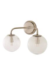 ValueLights Kempton Ribbed Glass Globe Shade 2 Arm Wall Light in Silver - thumbnail 6
