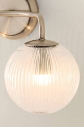 ValueLights Kempton Ribbed Glass Globe Shade 2 Arm Wall Light in Silver - thumbnail 4