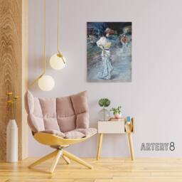 "Artery8 Henry Somm Elegant in a Japanese Garden Watercolour Canvas Art Print in Blue - Size: W12"" x H16""" - thumbnail 3