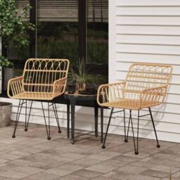 Berkfield Home Garden Chairs 2 pcs with Armrest 56x64x80 cm PE Rattan in Tan - Size: 56 x 64 x 80 cm - thumbnail 2