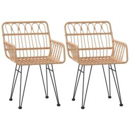 Berkfield Home Garden Chairs 2 pcs with Armrest 56x64x80 cm PE Rattan in Tan - Size: 56 x 64 x 80 cm