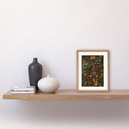"Artery8 Wall Art Print Birds & Butterflies on Autumnal Tree Folk Artwork Framed 9X7 Inch in Beige - Size: W7"" x H9""" - thumbnail 2