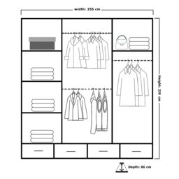 MN Furniture High Gloss Sliding Mirrored Wardrobe with LED Light - 255x220cm in Grey - Size: 255x220 cm - thumbnail 5