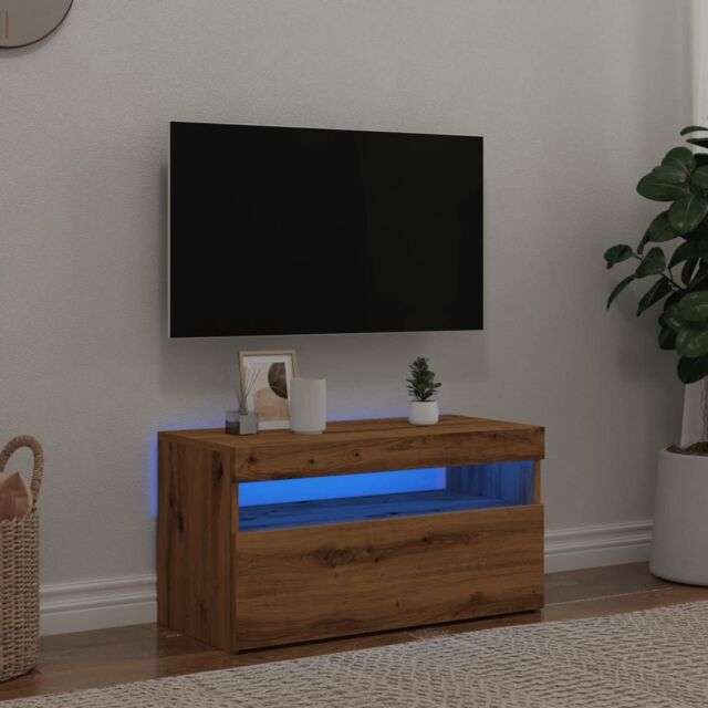 Berkfield Home TV Cabinet with LED Lights Artisan Oak 75x35x40 cm Engineered Wood in Brown - Size: 75 x 35 x 40 cm - image 1