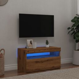 Berkfield Home TV Cabinet with LED Lights Artisan Oak 75x35x40 cm Engineered Wood in Brown - Size: 75 x 35 x 40 cm - thumbnail 1