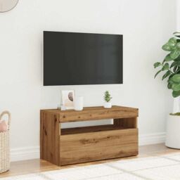 Berkfield Home TV Cabinet with LED Lights Artisan Oak 75x35x40 cm Engineered Wood in Brown - Size: 75 x 35 x 40 cm - thumbnail 4