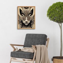 "Artery8 Wall Art Print Abstract Cat Face Close Up With Tribal Patterns Textured Mask Art Framed in Light Oak - Size: W12"" x H16""" - thumbnail 2