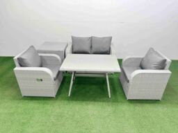 Fimous Light Grey PE Wicker Rattan Garden Furniture Set Reclining Chairs - thumbnail 1