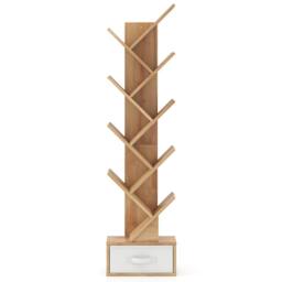 Costway Wooden Tree Bookshelf Modern 150cm Tall Narrow Bookcase w/ 10 Shelves in Natural - thumbnail 9