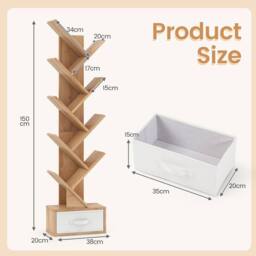 Costway Wooden Tree Bookshelf Modern 150cm Tall Narrow Bookcase w/ 10 Shelves in Natural - thumbnail 2