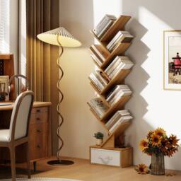 Costway Wooden Tree Bookshelf Modern 150cm Tall Narrow Bookcase w/ 10 Shelves in Natural - thumbnail 6