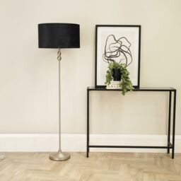 ValueLights Maggie Brushed Chrome Candlestick Floor Lamp with Velvet Lamp Shade & LED Bulb in Black - thumbnail 3