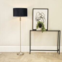 ValueLights Maggie Brushed Chrome Candlestick Floor Lamp with Velvet Lamp Shade & LED Bulb in Black