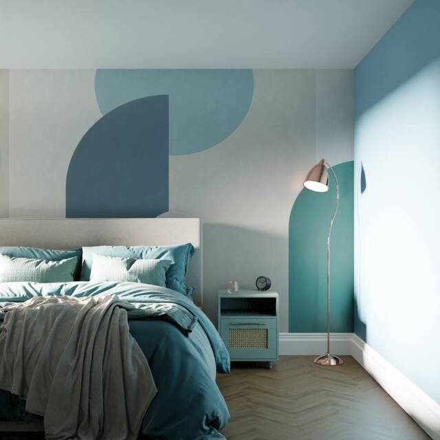 Superfresco Easy Curve & Arch Geo Teal Print To Order 3m x 2.8m Mural in Blue - image 1