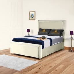 UK Bed Furniture Ariana Upholstered Bed Frame with 48-inch Headboard - Slatted Base in Cream - Size: Small Double