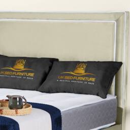 UK Bed Furniture Ariana Upholstered Bed Frame with 48-inch Headboard - Slatted Base in Cream - Size: Small Double - thumbnail 2