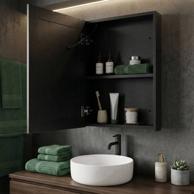 Wyld and Coco Luxor LED Mirror Cabinet Black Glass 40 x 60 cm Modern - image 1